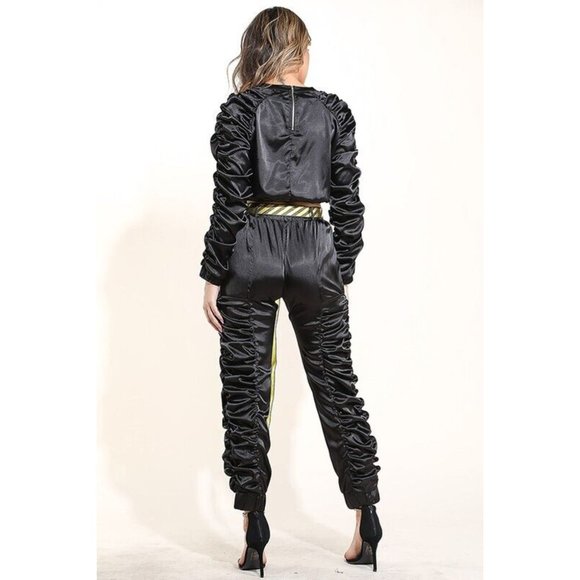 Women's Casual Satin Shirring Long Cuffed Pants With Belted Daily Outdoor Comfy - Picture 2 of 3